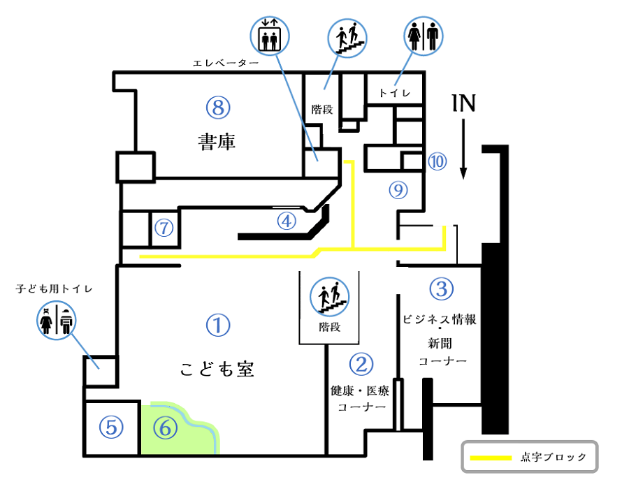 所沢図書館　本館1階案内図図